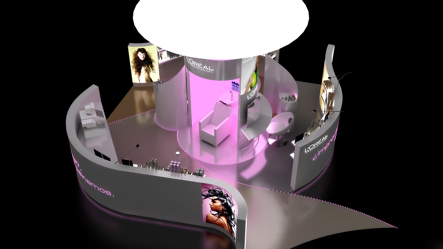 stand Brushing Bar L’Oréal Professionnel vista aérea, layout circular en ECI