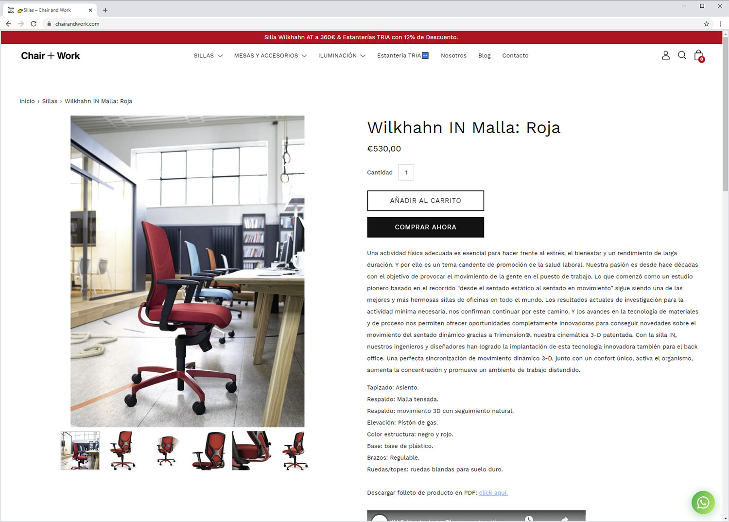 pdp Wilkhahn IN malla roja con galería y CTA