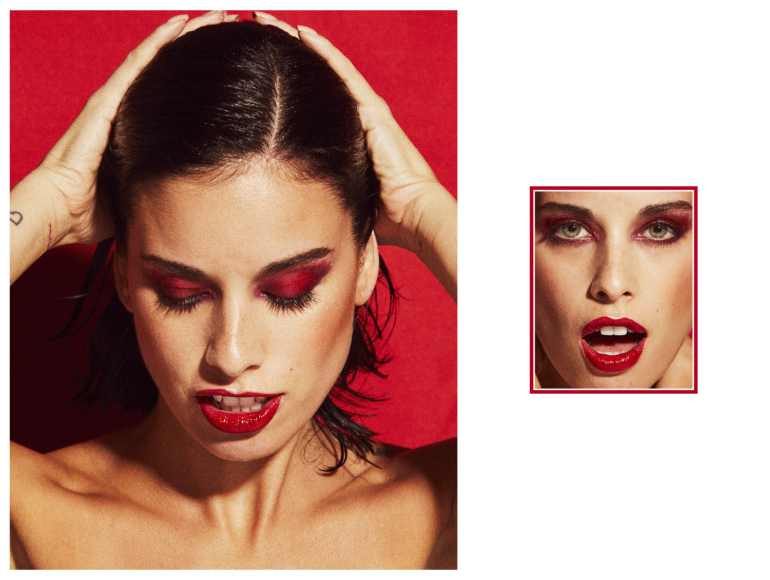 Secuencia de movimiento con falda satinada roja y luz dura