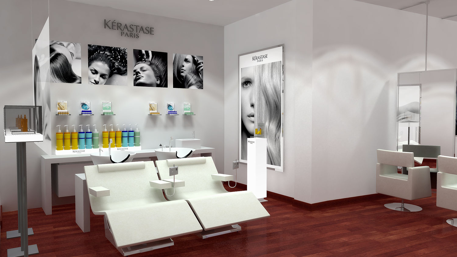 Diseño de interiores del Instituto Kérastase en España — render 3D por BLANK Studio